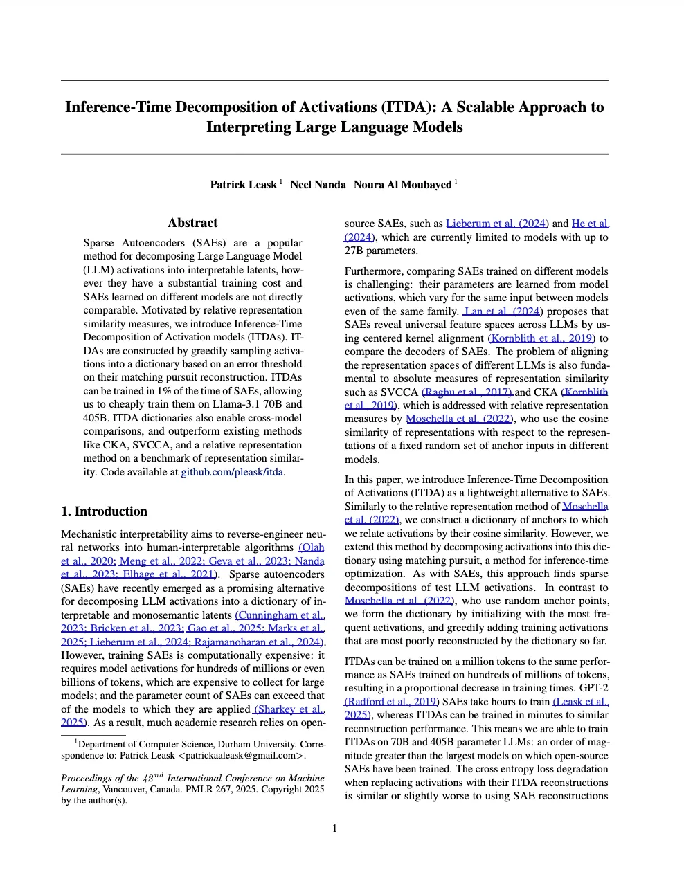 Inference-Time Decomposition of Activations (ITDA): A Scalable Approach to Interpreting Large Language Models
